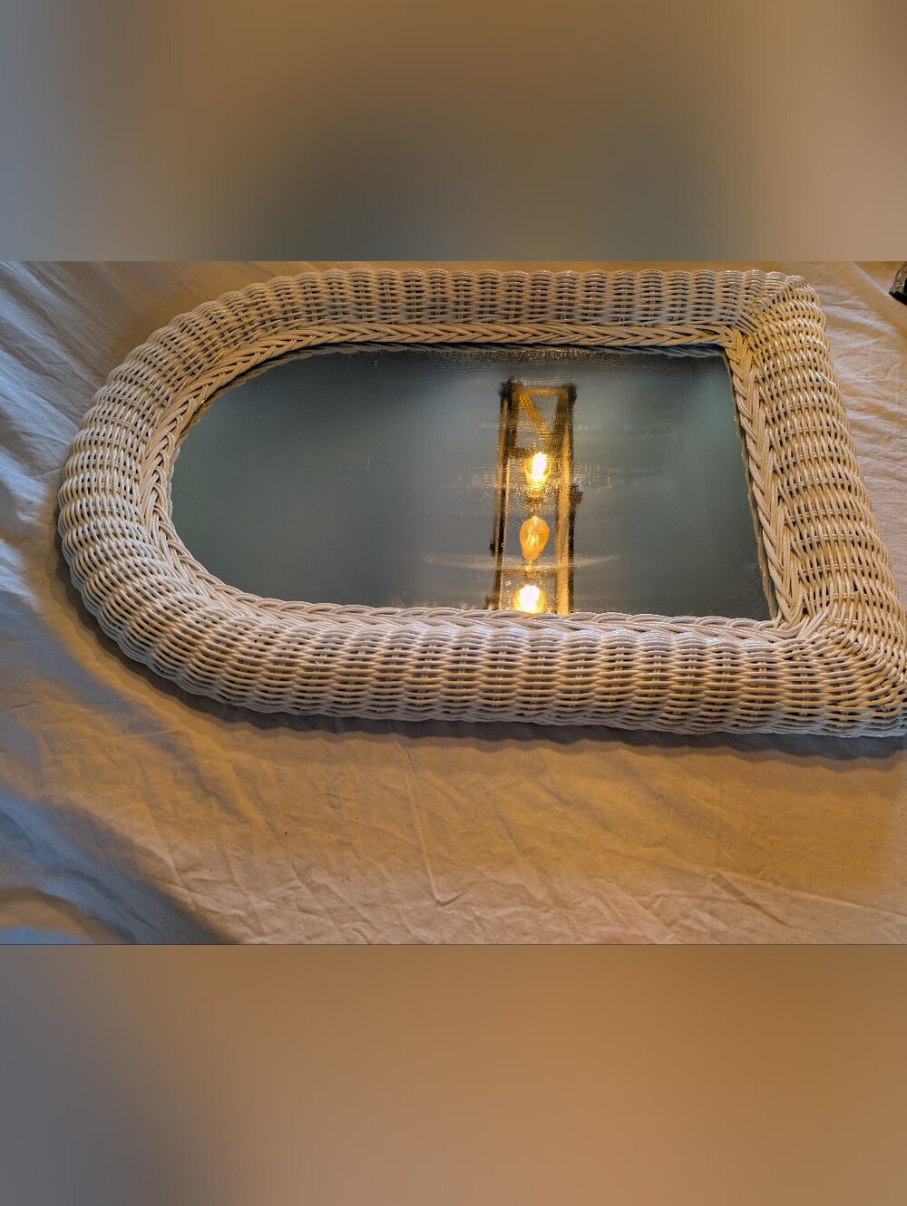 2/140$ Vintage White Wicker Arch Wall Mirror - Picture 2 of 5